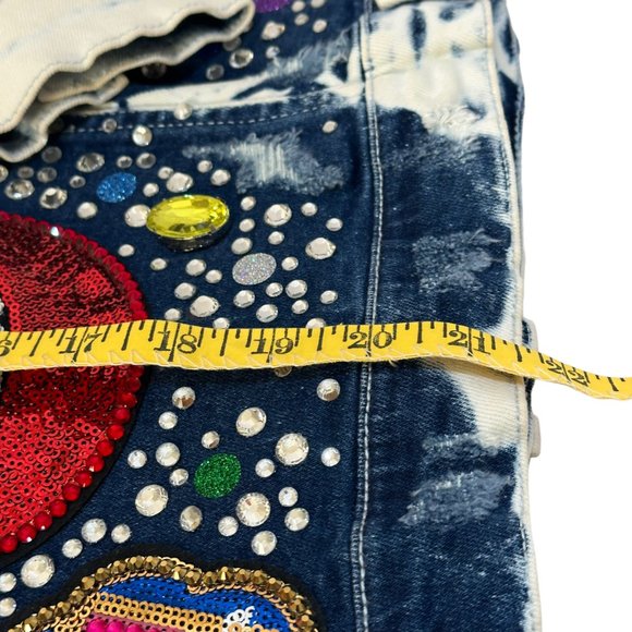 (H-223) Distressed Denim Jean Jacket Size S - Picture 10 of 16